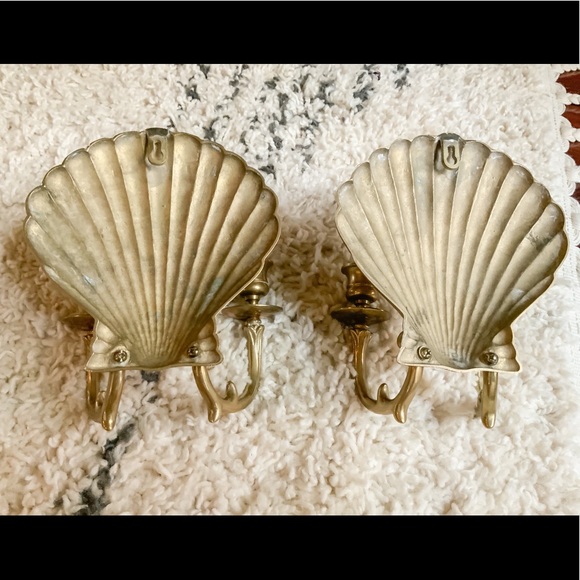 ✨SOLD✨Vintage Solid Brass Seashell Wall Sconce - Picture 3 of 9